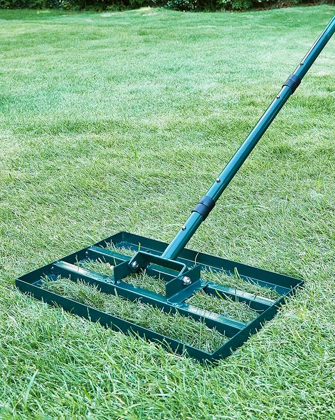 Lawn Leveling Rake,Stainless Steel Lawn Leveler with 17”x10” Ground Plate, 78” Adjustable Long Handle, Heavy Duty Level Lawn Tool for Grass, Golf Field, Level Soil or Dirt Ground Surfaces-Green
