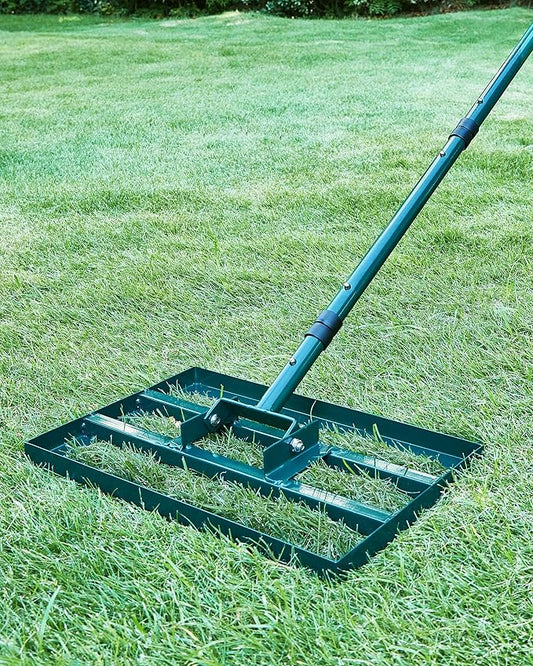 Lawn Leveling Rake,Stainless Steel Lawn Leveler with 17”x10” Ground Plate, 78” Adjustable Long Handle, Heavy Duty Level Lawn Tool for Grass, Golf Field, Level Soil or Dirt Ground Surfaces-Green
