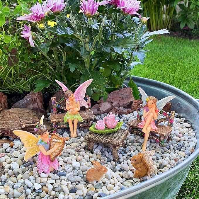 Mood Lab Fairy Garden - Miniature Figurines & Accessories Starter Kit - Fairy Garden Set of 12 pcs - Outdoor or House Decor