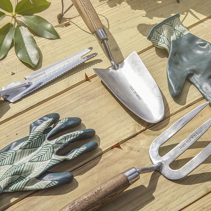 3 Piece Garden Hand Tool Set Extra Large Stainless Steel with Timber Handles Trowel Fork and Multitool