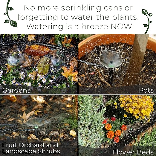 CARPATHEN 100 Drip Irrigation Emitters Vortex - Drip Irrigation Parts for Irrigation Kit - ¼ inch Irrigation Tubing Compatible - 360 deg Adjustable Fan Sprayer for Raised Garden Bed, Potted Plants