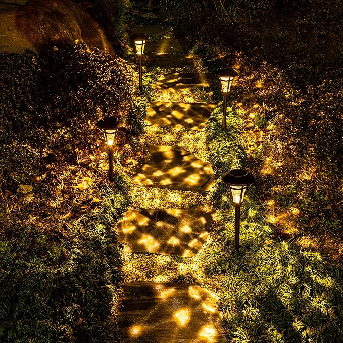 Solar Pathway Lights Outdoor 6 Pack, Warm White Lights Outdoor Waterproof, Bronze Finished Solar Garden Light for Yard Decor, Patio, Landscape, Lawn, Walkway, Pathway, Garden
