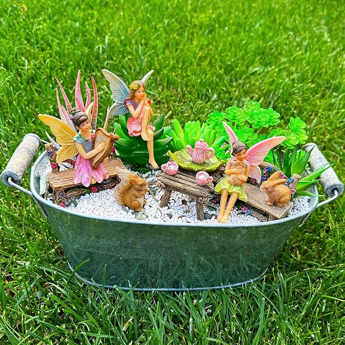 Mood Lab Fairy Garden - Miniature Figurines & Accessories Starter Kit - Fairy Garden Set of 12 pcs - Outdoor or House Decor