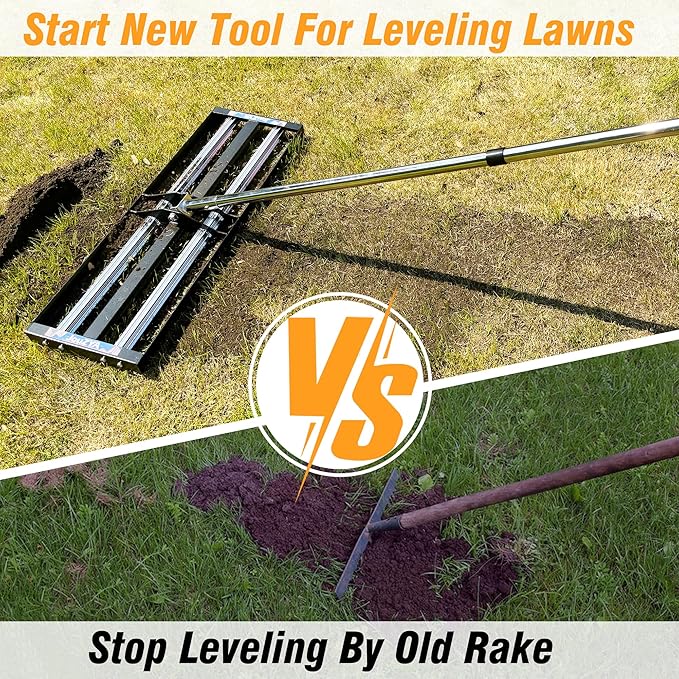 Updated Lawn Leveling Rake with Aluminum Rollers, Stainless Steel 30"x10" Levelawn Tool , Heavy-Duty Lawn Leveler with 80" Extended Handle, Yard Leveling Rake Suit for Garden, Golf Lawn, Farm