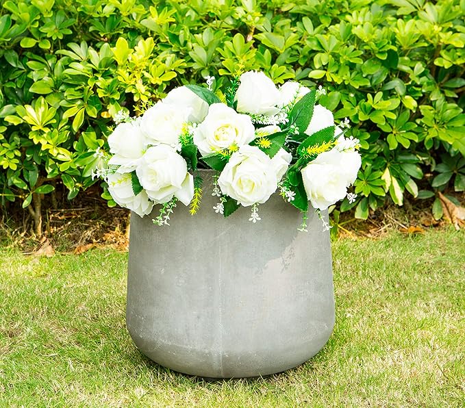 Kante 11.6" Dia Round Concrete Planter, Outdoor Indoor Large Plant Pots Containers with Drainage Hole and Rubber Plug for Home Garden Patio, Natural Concrete