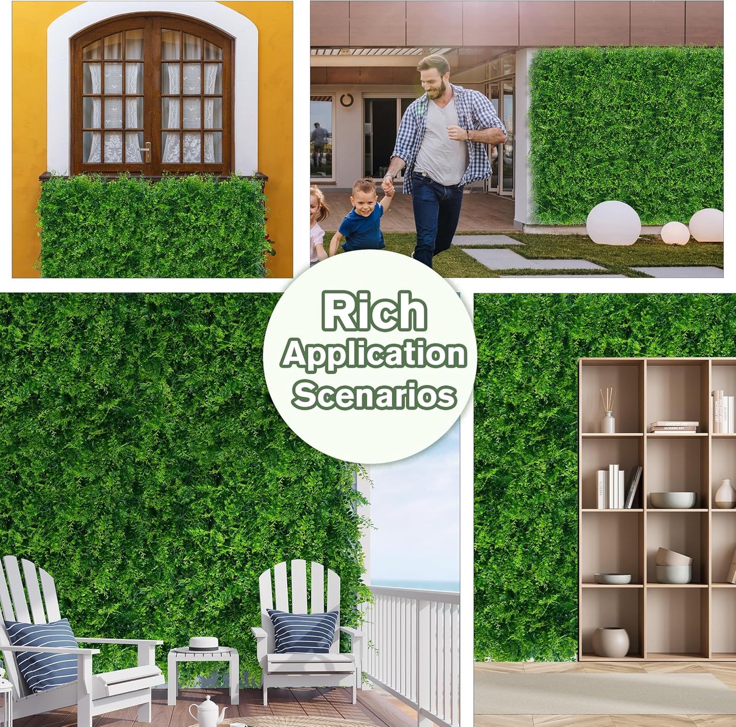 Greenery Faux Grass Wall Backdrop: 48"x128" (43 SQFT) UV-Anti Artificial Green Boxwood Panel for Patio Balcony Privacy & Ivy Fence Covering Privacy, Garden, Backyard Wall Backdrop Decor