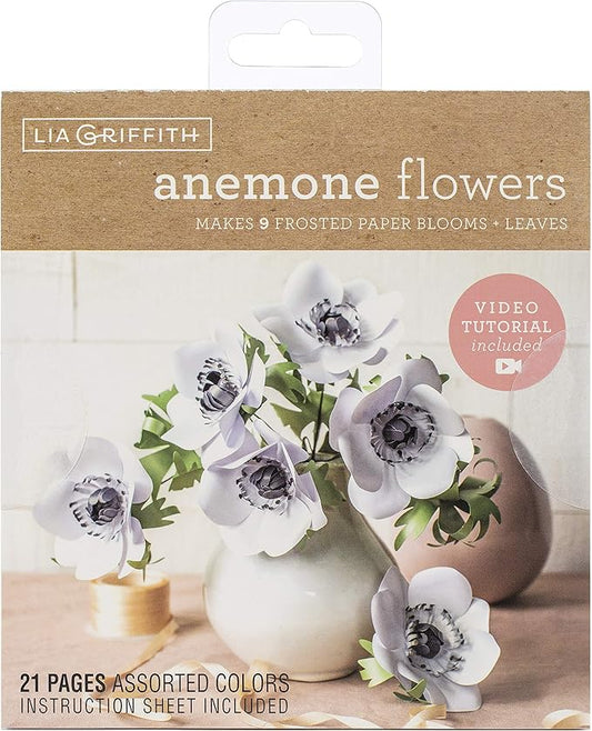 Lia Griffith Frosted Paper Blooms Anemone Flowers, 6" x 6.5", Assorted Colors 21 Pages