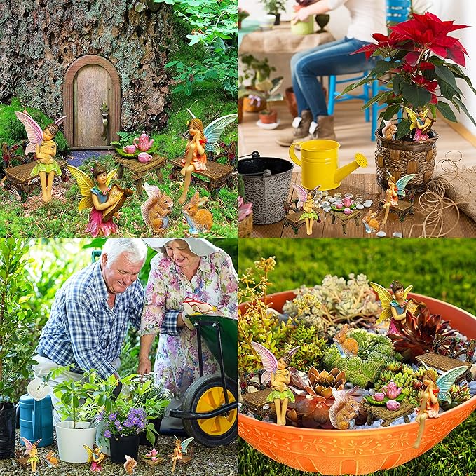 Mood Lab Fairy Garden - Miniature Figurines & Accessories Starter Kit - Fairy Garden Set of 12 pcs - Outdoor or House Decor