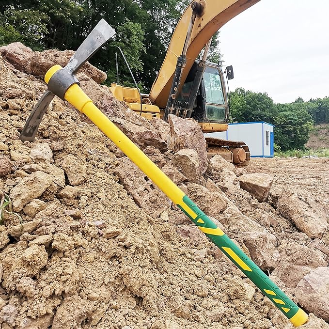 Cutter Mattock, 36" Heavy Duty Pick Axe with Forged Heat Treated Steel Blades Hoe for Weeding, Prying and Chopping, Digging Tool with Fiberglass Handle (36.3inch, Yellow)