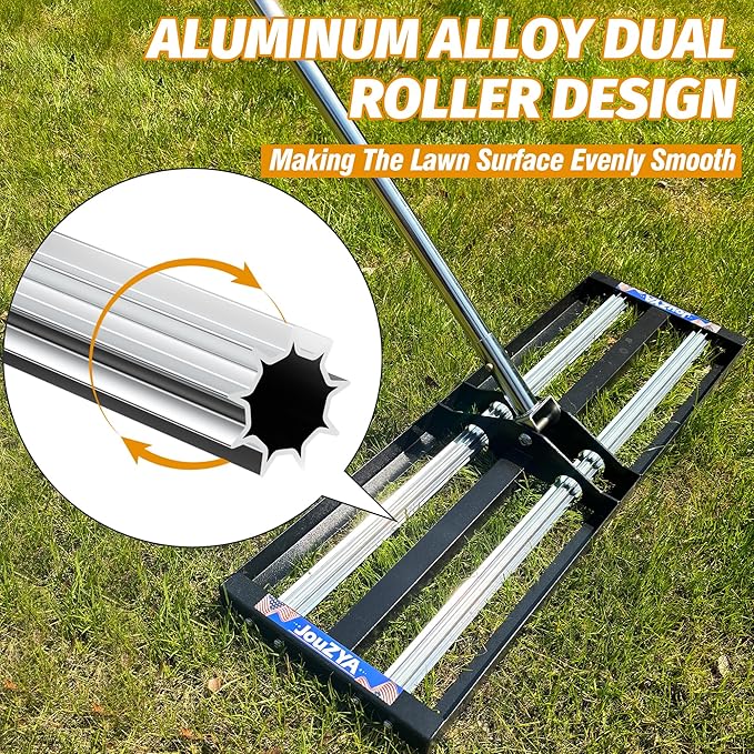 Updated Lawn Leveling Rake with Aluminum Rollers, Stainless Steel 30"x10" Levelawn Tool , Heavy-Duty Lawn Leveler with 80" Extended Handle, Yard Leveling Rake Suit for Garden, Golf Lawn, Farm
