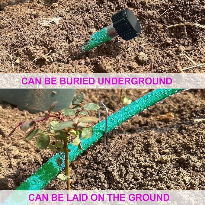 Soaker Hose 1/2inchx 15ft,Green Rubber Hose Water Saving up to 70%,Durable Flexible Soaker Hose that irrigation for Patio Lawn,Trees,Vegetables and Flowers. …