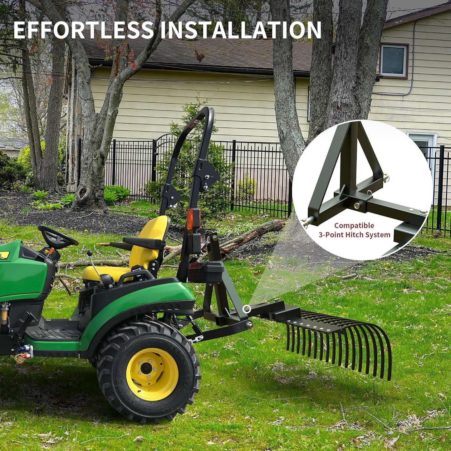 YITAMOTOR 4FT Tractors Rake 17 Pine Straw Rake Fits 2" Receiver for Lawn Tractors or ATV/UTV