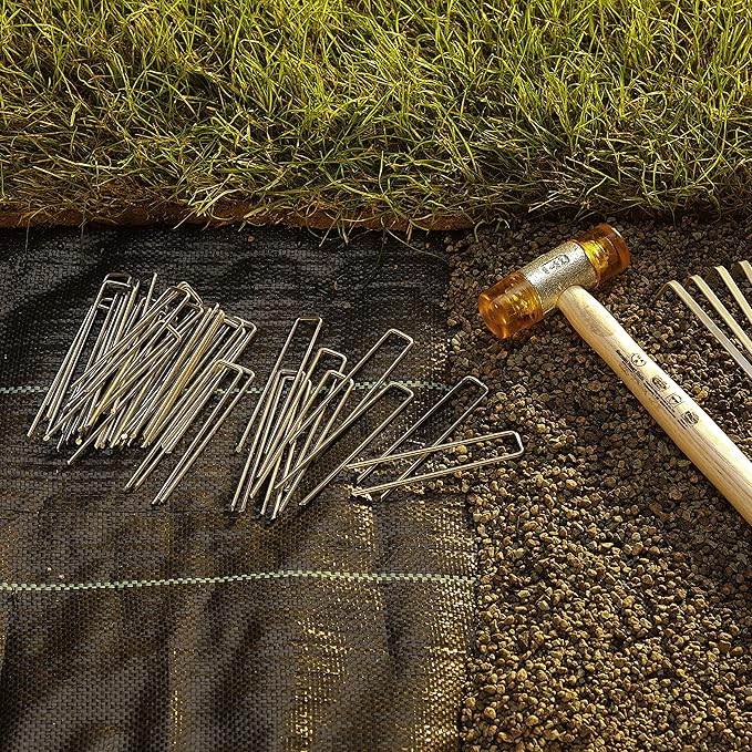 250-Pack Anti-Rust 6'' 11 Gauge Heavy-Duty Flat-Top U-Shaped Garden Stakes Staples Spikes Pins Pegs - Ground Stakes for Anchoring Landscape Fabric