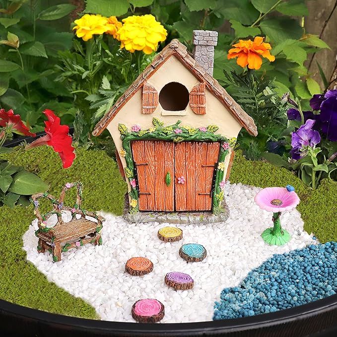 Meadow & Oak Fairy House Kit, Outdoor Fairy Garden Kit for Kids & Adults, Fairy Garden House with Doors That Open & Fairy Garden Accessories, Magical Fairy Garden Set Includes Adorable Accessories