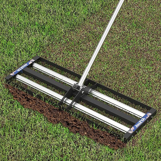 Updated Lawn Leveling Rake with Aluminum Rollers, Stainless Steel 17"x10" Levelawn Tool , Heavy-Duty Lawn Leveler with 70" Extended Handle, Yard Leveling Rake Suit for Garden, Golf Lawn, Farm