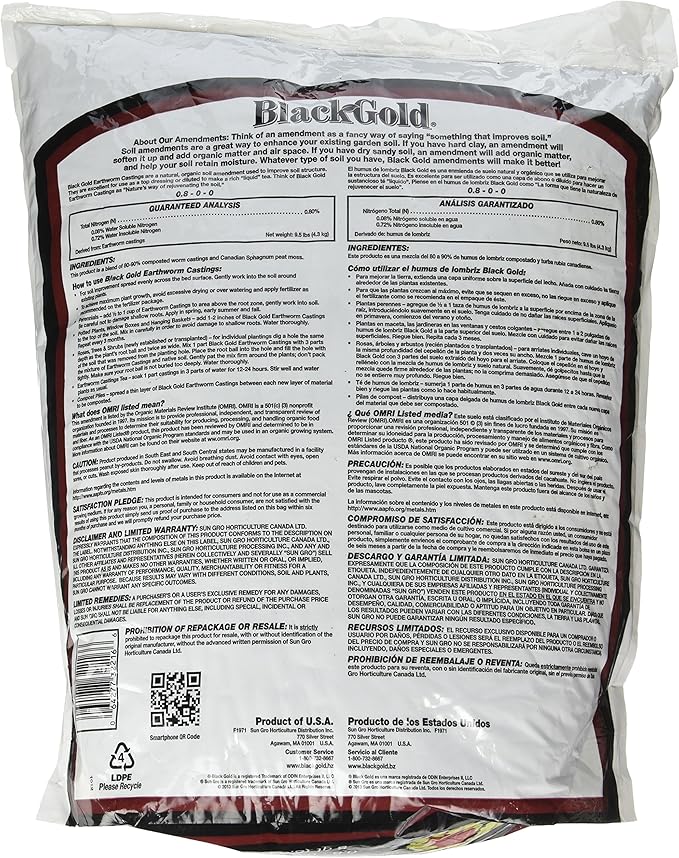 Sun Gro 1490302.Q08P Black Gold Earthworm Castings, Multicolor ,8 quart
