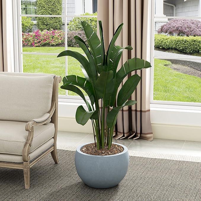 Kante 19.9" Dia Round Concrete Planter, Outdoor/Indoor Large Bowl Plant Pots with Drainage Hole and Rubber Plug for Garden Patio Balcony Home, Gray