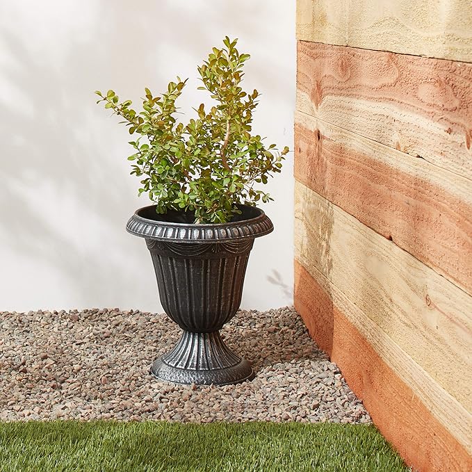 PL20SL Classic Traditional Plastic Urn Planter Indoor/Outdoor, 10" x 12", Brushed Silver