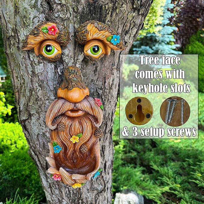 Mood Lab Tree Face Decor - Outdoor Tree Bird Feeder - Old Man Tree Face Decoration - Tree Garden Hugger - Yard Art Statues