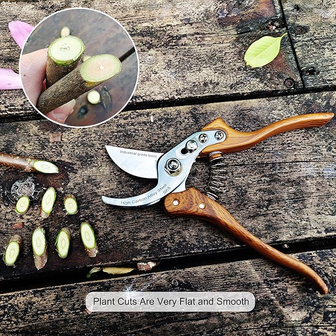 Bypass Pruning Shears [Made in Japan] 8 inches Professional Garden Shears, Japanese Secateurs Hand Pruner Hedge Clippers, Aluminum Alloy Handle