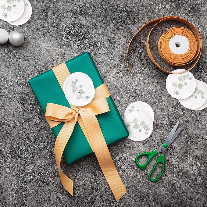 20pcs Thank You Tags Seed Paper – Plantable Wildflower Packets for Weddings, Gifts, & Life Events (20 Round Eucalyptus)