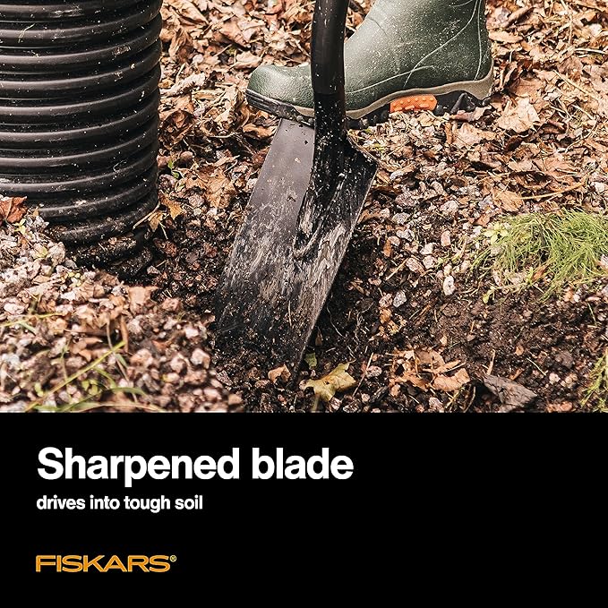 Fiskars D-Handle Digging Shovel - Heavy Duty Gardening Tool with 46" Straight D-Handle - Lawn and Yard Tools - Black/Orange