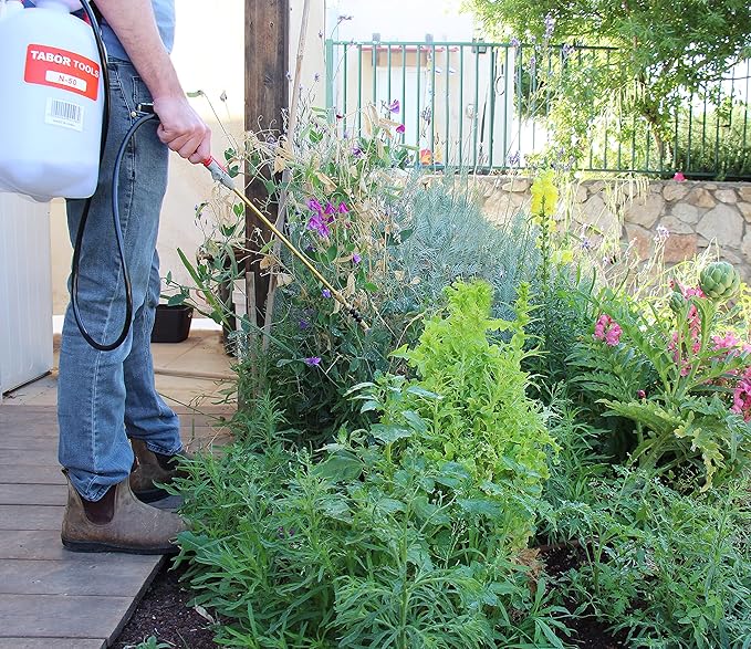 TABOR TOOLS 1.3 Gallon Lawn and Garden Pump Pressure with Pressure Relief Valve, Adjustable Shoulder Strap and Telescopic Adjustable Wand and VITON Seals. N50VA.