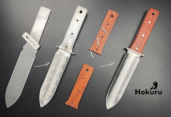 Hori Hori Knife - Landscaping, Digging, Weeding, Cutting, Planting Gardening Tool With Leather Sheath, Stainless Steel Blade and Sharpening Stone