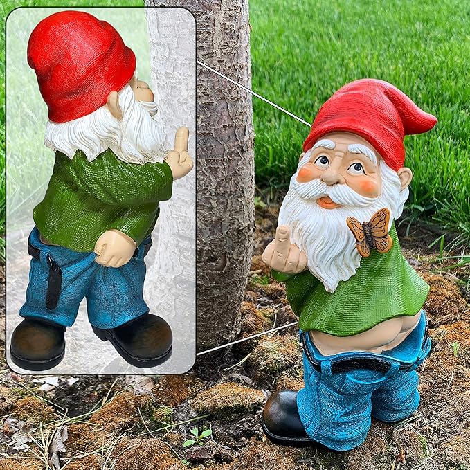Mood Lab Garden Gnome - Pants Down Gnome - 9.3 Inch Tall Statue Lawn Garden Figurine - for Outdoor or House Decor