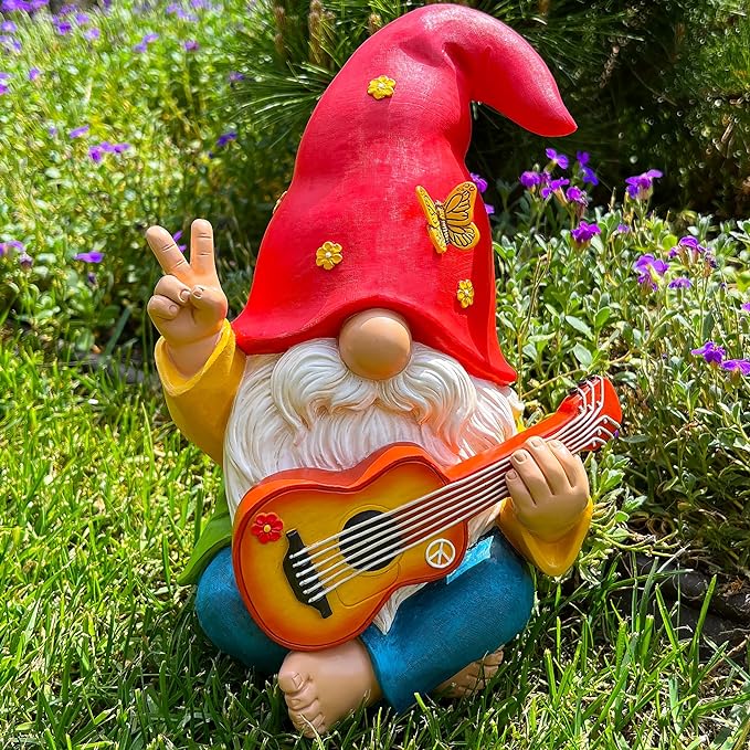 Mood Lab Garden Gnome - Funny Hippie Gnome Figurine - 9.25 Inch Tall Lawn Statue - for Outdoor or House Decor