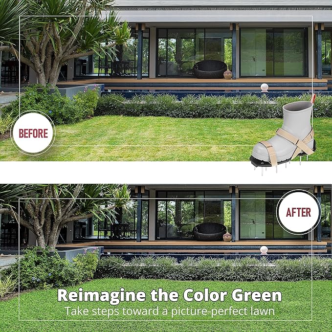 Lawn Aerator Shoes with Hook-and-Loop Straps, Pre-Assembled, Fully Adjustable, One-Size-Fits-All – Lawn and Garden Tool Reduces Thatch, Revives Soil Health (Camel)