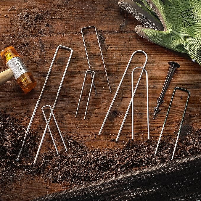 500-Pack Anti-Rust 6 Inch 11 Gauge Round-Top Heavy-Duty U-Shaped Garden Securing Stakes/Spikes/Pins/Pegs - Hot Dipped Galvanized Sod Staples for Anchoring Landscape Fabric