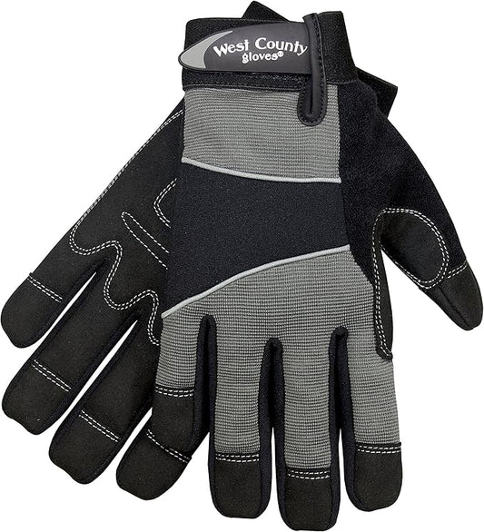 West County 013C/M Men's Gloves – Medium, Charcoal, Work Gloves with Four-Way Spandex Backing, Adjustable Cuff