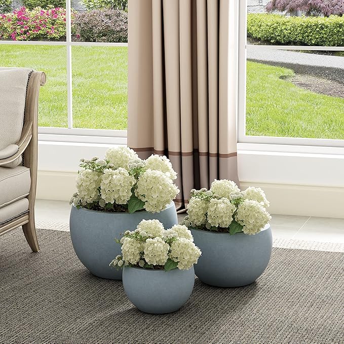 Kante 19.9",15.7",11.8" Dia Round Concrete Planter Set of 3, Outdoor/Indoor Large Bowl Plant Pots with Drainage Hole and Rubber Plug for Garden Patio Balcony Home, Gray