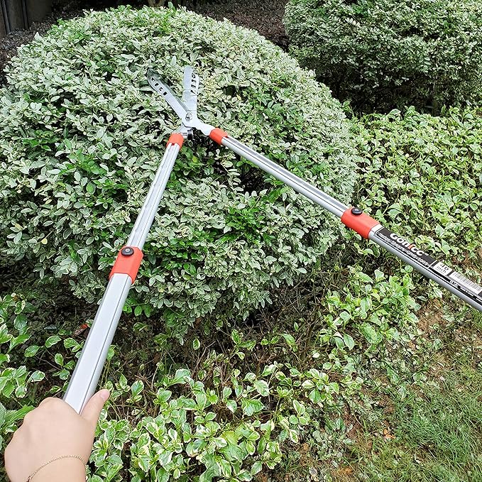 gonicc Professional Adjustable 33"+ 13" Hedge Shears. Handle Length Range 19"-32", with Wavy SK-5 Steel Blade, Adjustable Blade Pressure,Garden Pruning Hand Hedge Trimmers, Grass Clippers Shears