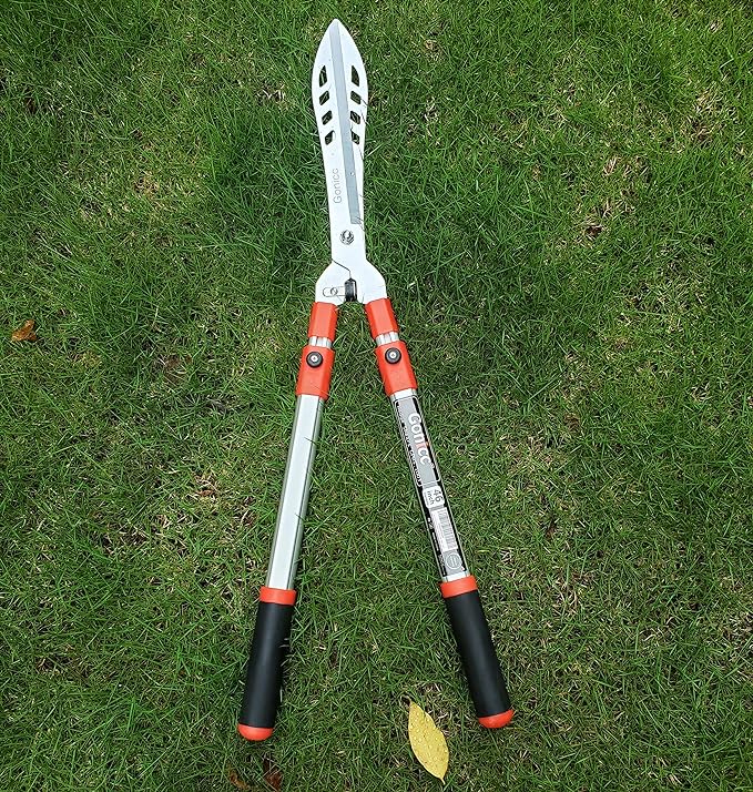 gonicc Professional Adjustable 33"+ 13" Hedge Shears. Handle Length Range 19"-32", with Wavy SK-5 Steel Blade, Adjustable Blade Pressure,Garden Pruning Hand Hedge Trimmers, Grass Clippers Shears